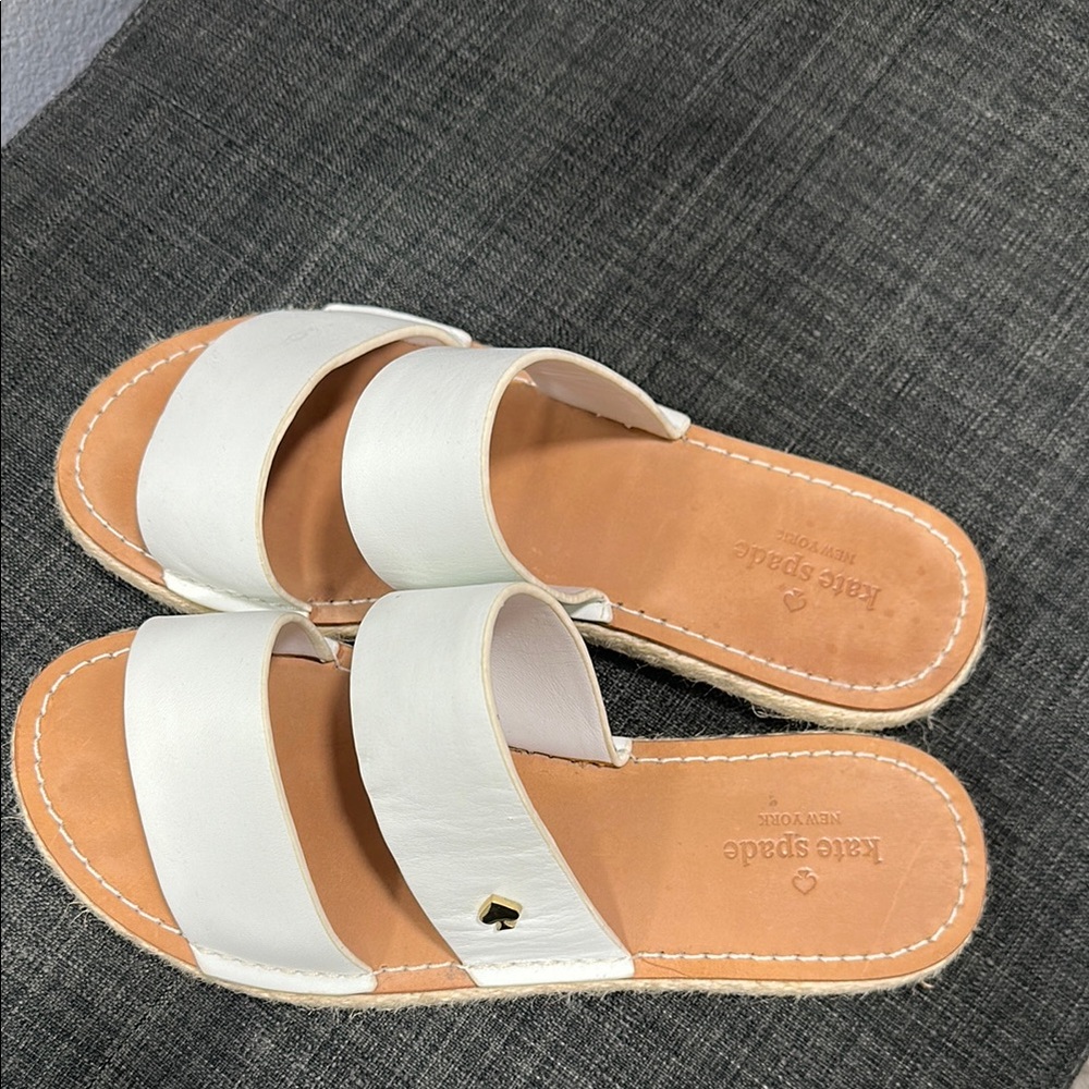 Kate Spade White and Tan Double-Strap Sandals